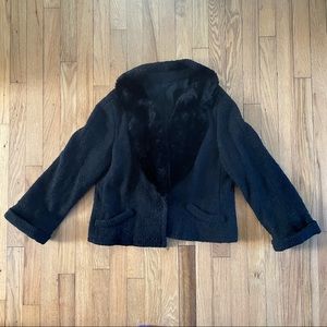 Vintage 1960s Monarch Boucle and Faux Fur Jacket | Black | Size M